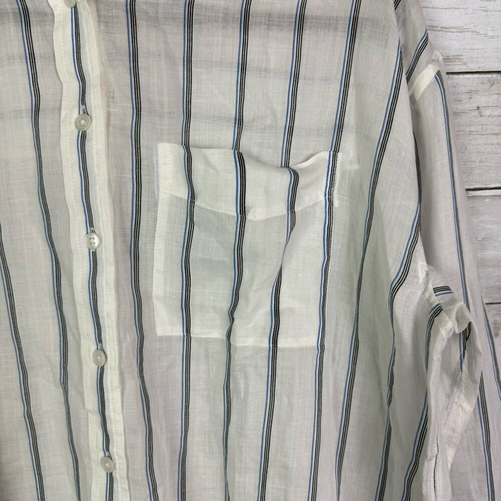Madewell White Button-Down Shirt with Navy Pinstripes - Picture 6 of 9
